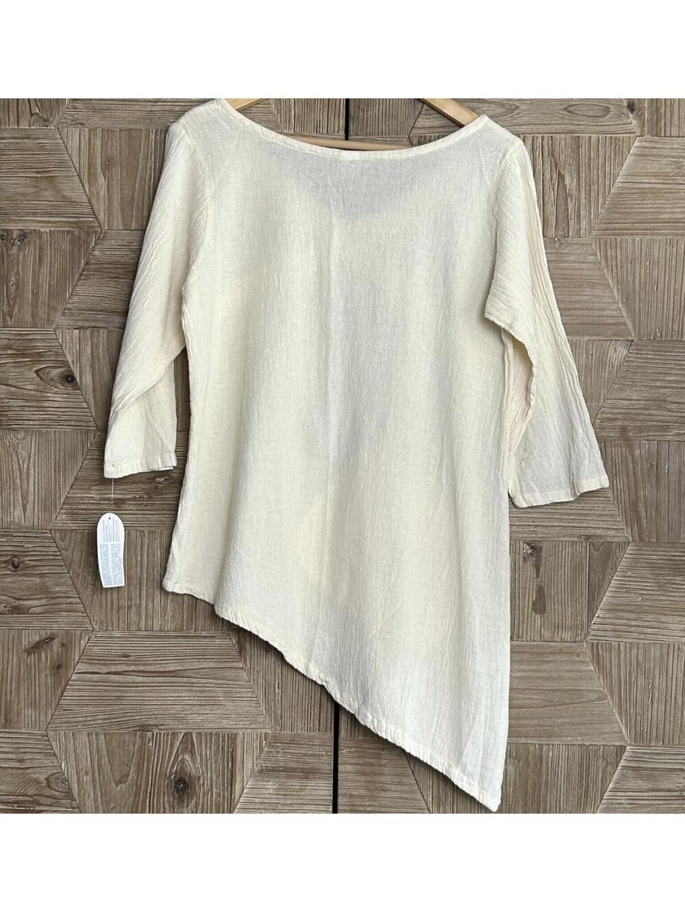 NWT Maria de Guadalajara Cream Cotton Tiered Top Small Lagenlook Tunic Boho - Picture 4 of 7